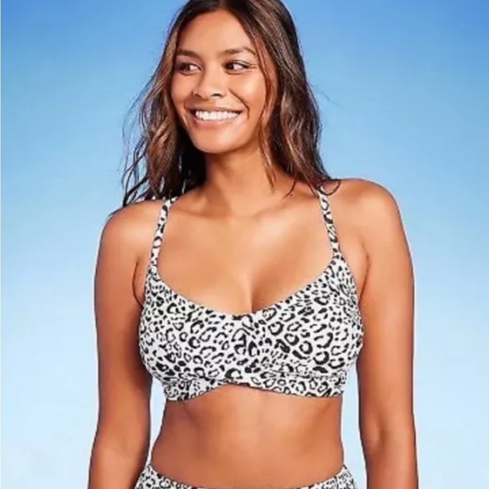 Kona Sol leopard print swim bra razor back style size M new